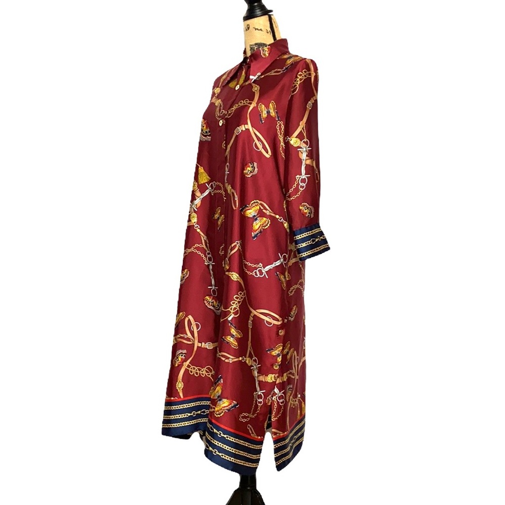 Zara Basic Long Red Chain Pattern Silky Lounge Dr… - image 4